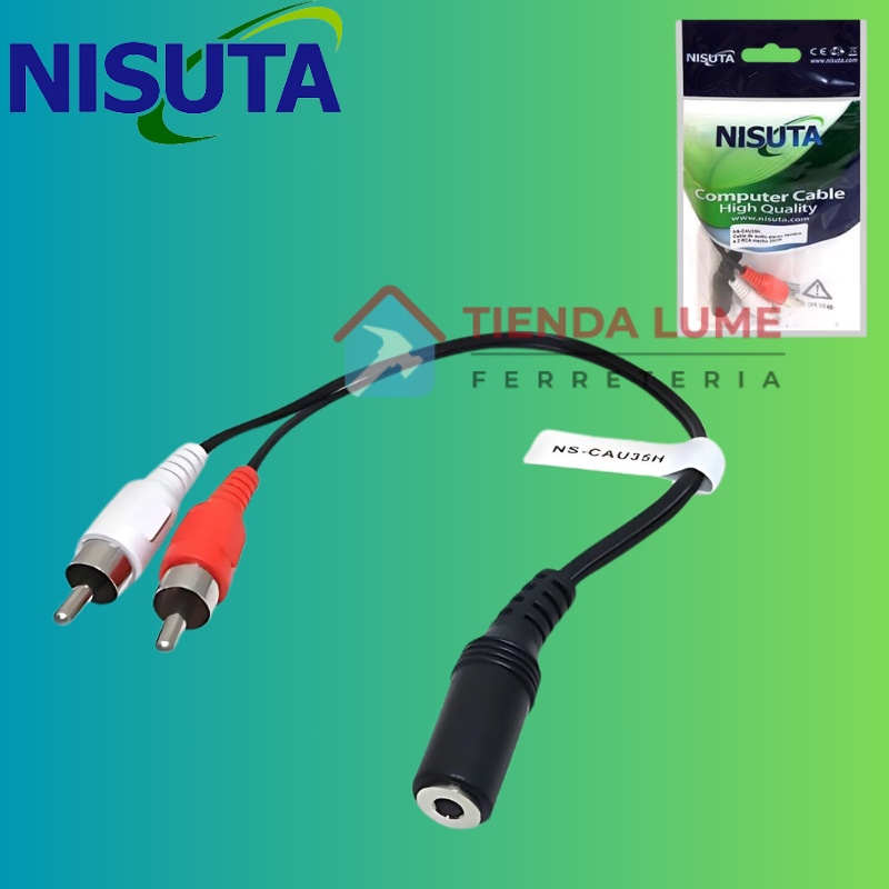 Cable De Audio Stereo 3.5Mm Hembra A 2 Rca Macho De 40Cm