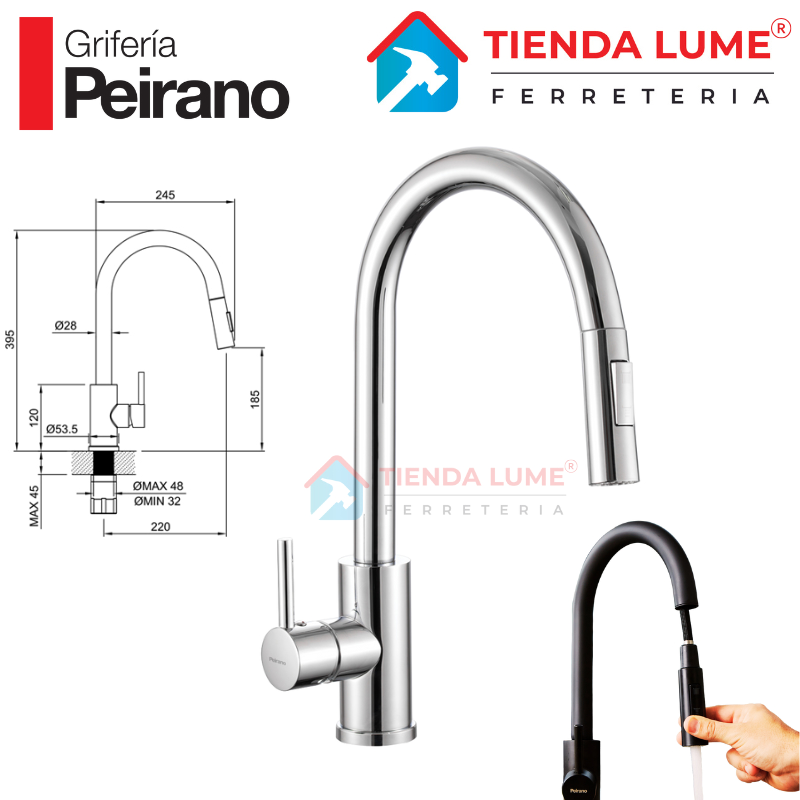 Valencia Canilla Monocomando Cocina P/ Extraible 20-122 Peirano